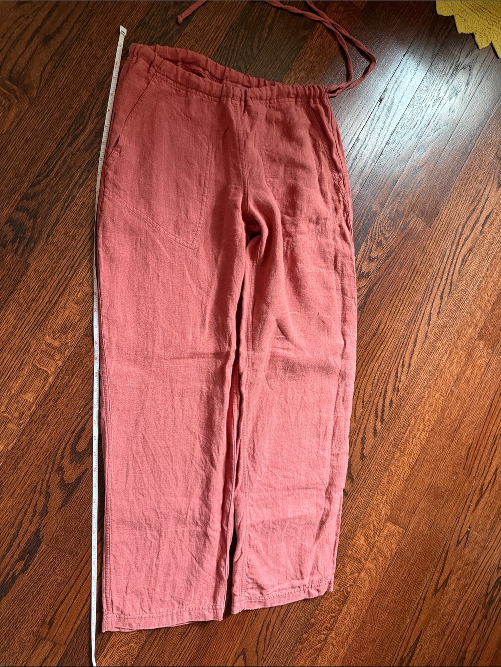 Relaxed Straight Leg Drawstring Pants in Coral 100% Hemp - Picture 8 of 9
